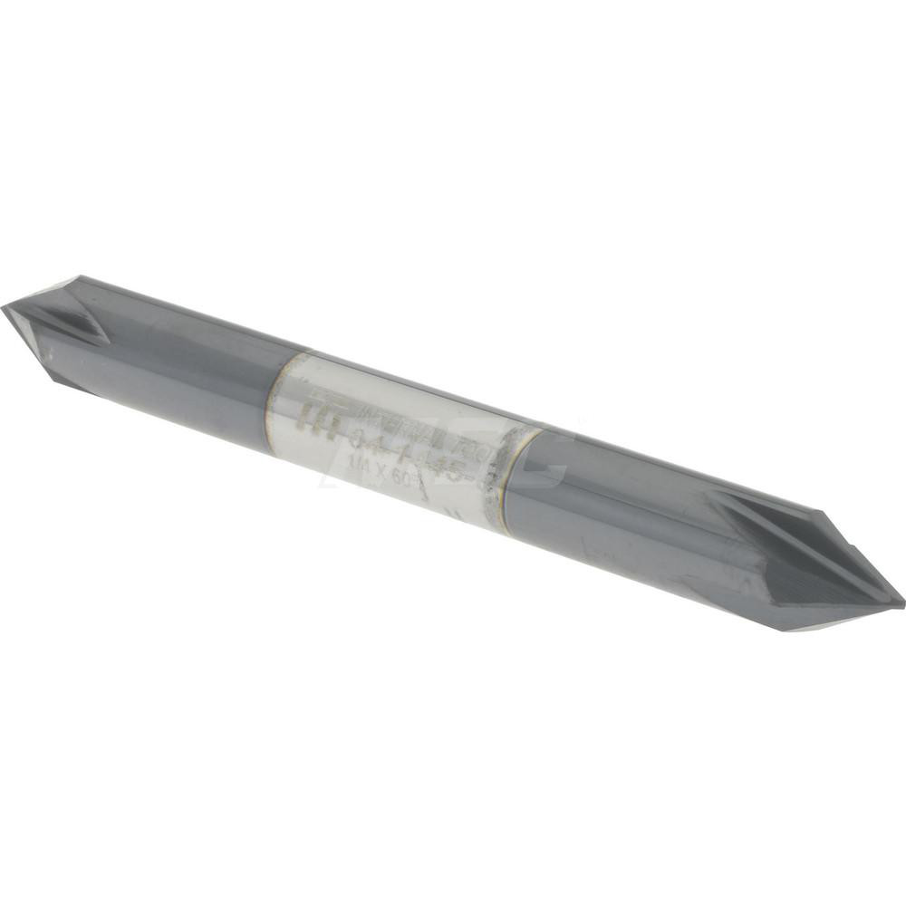 Made in USA Chamfer Mill: 1/4" Dia, 1/4" Shank Dia, 60 deg, 4 Flute, Solid Carbide, Double End - 64-1445-C