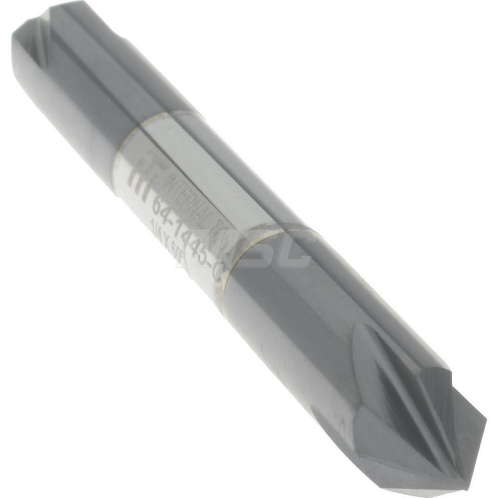 Made in USA Chamfer Mill: 1/4" Dia, 1/4" Shank Dia, 60 deg, 4 Flute, Solid Carbide, Double End - 64-1445-C
