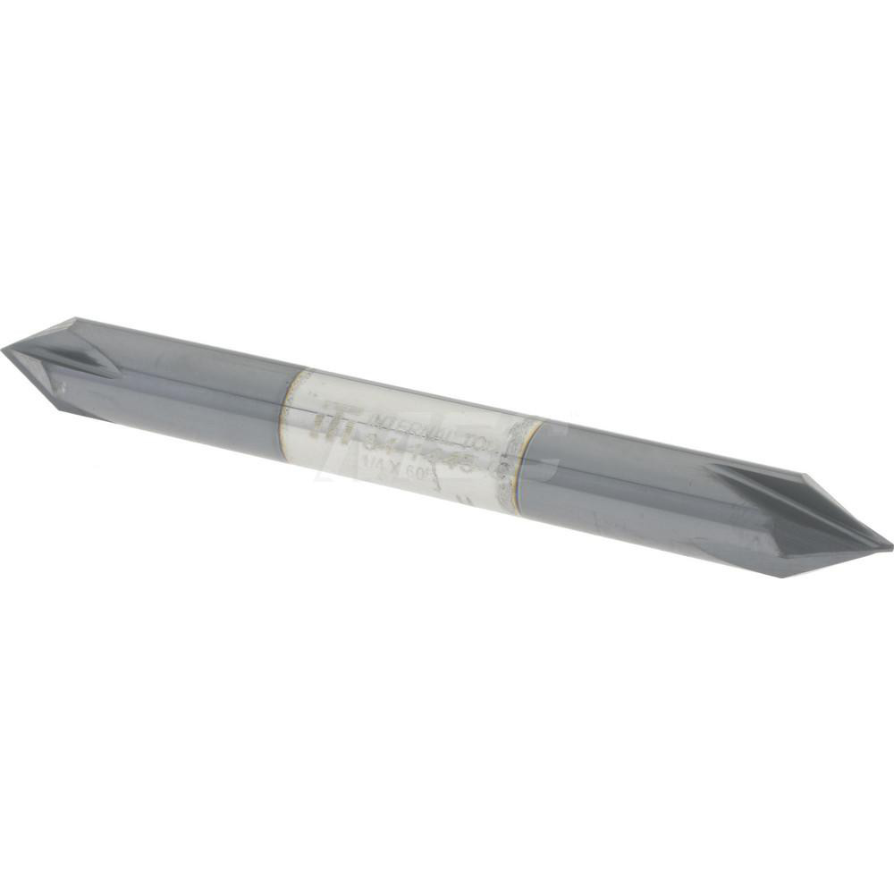 Made in USA Chamfer Mill: 1/4" Dia, 1/4" Shank Dia, 60 deg, 4 Flute, Solid Carbide, Double End - 64-1445-C