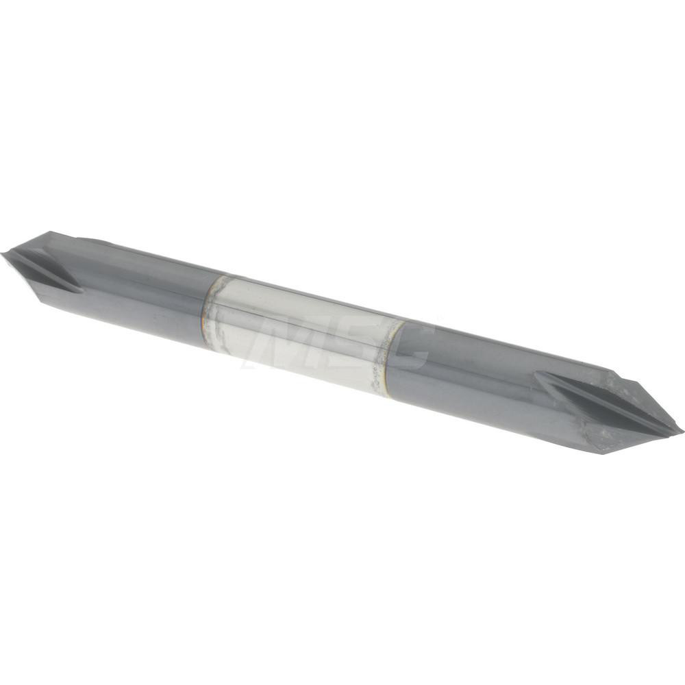 Made in USA Chamfer Mill: 1/4" Dia, 1/4" Shank Dia, 60 deg, 4 Flute, Solid Carbide, Double End - 64-1445-C