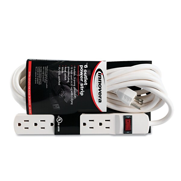 Innovera 6-Outlet Power Strip, 15 ft. Cord, 1-15/16 x 10-3/16 x 1-3/16, Ivory - IVR73315