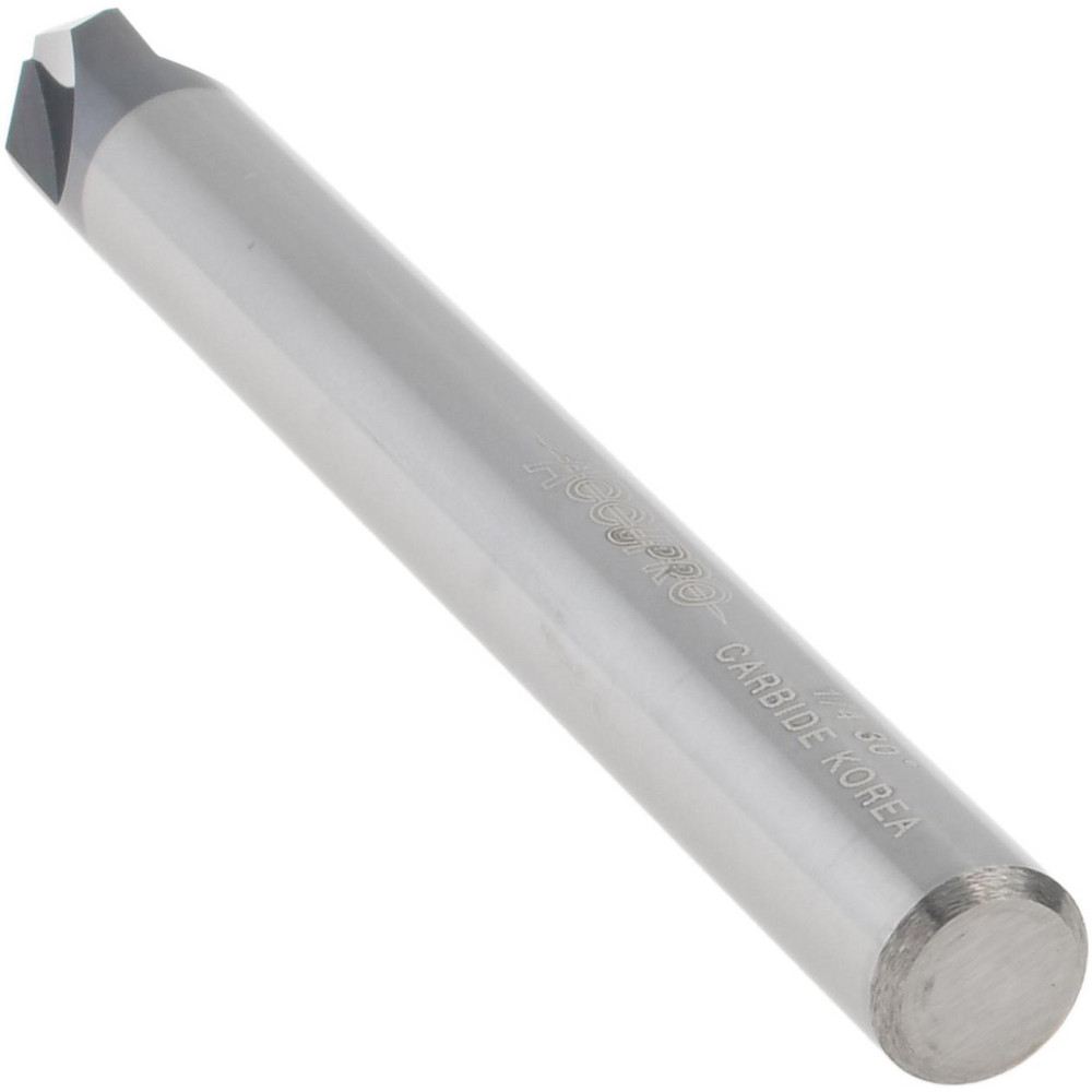 Accupro Chamfer Mill: 1/4" Dia, 1/4" Shank Dia, 60 deg, 3 Flute, Solid Carbide, Single End - EM99943837