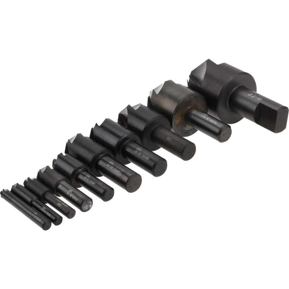 Hertel Countersink Set: 10 Pc, 1/4 to 1-1/2" Head Dia, 6 Flute, 82 deg Included Angle - GX89331169