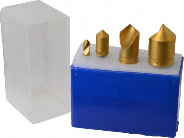 M.A. Ford® Countersink Set: 4 Pc, 1/4 to 1" Head Dia, 1 Flute, 60 deg Included Angle - 64100001