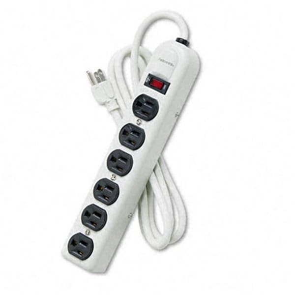 Fellowes Fellowes 99027 Six-Outlet Power Strip  120V  6ft Cord  12-1/4 x 2-1/2 x 1-3/8  Platinum - 99027