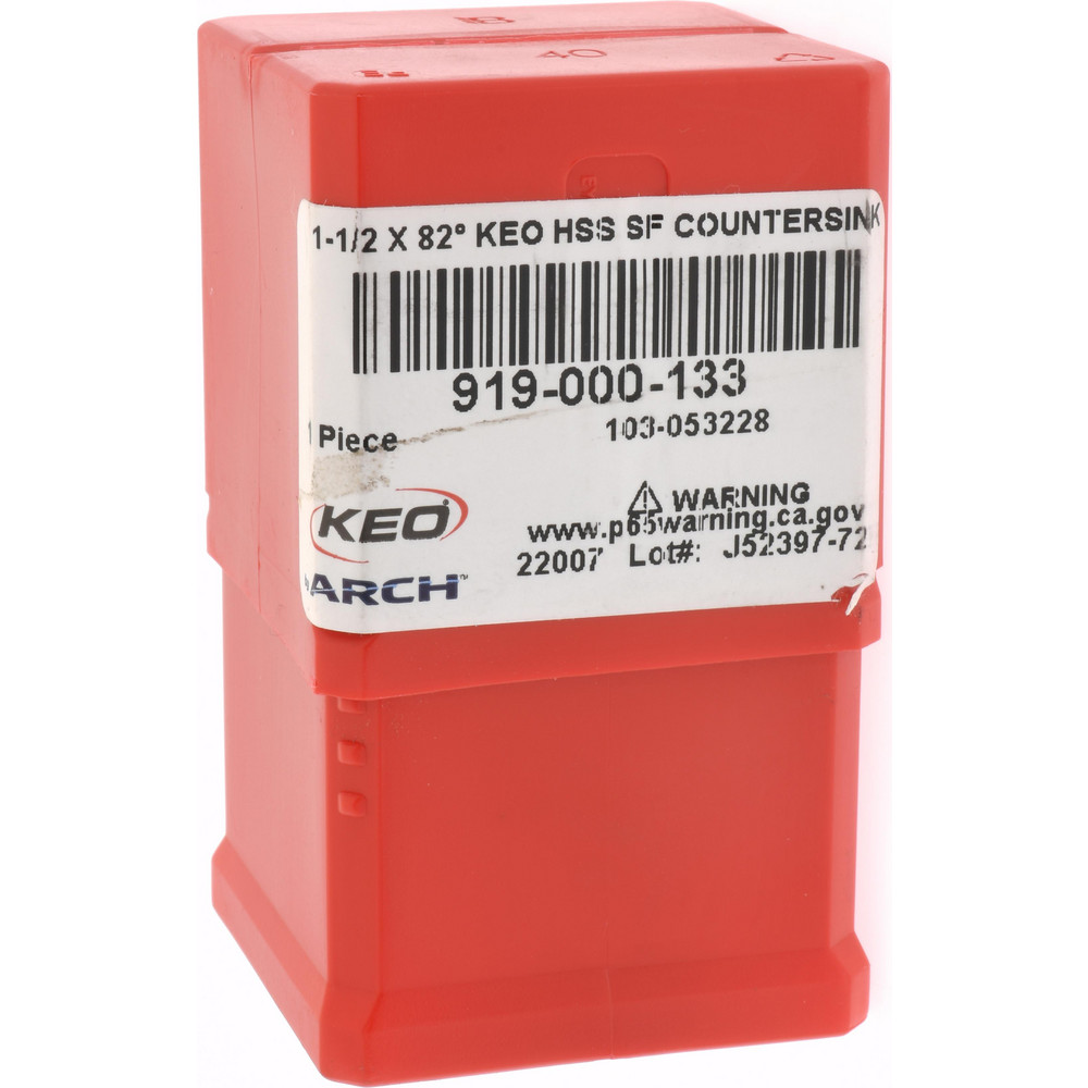 Keo Countersink: 1-1/2" Head Dia, 82.00 deg Included Angle, 1 Flute, High-Speed Steel, Right Hand Cut - 919-000-133