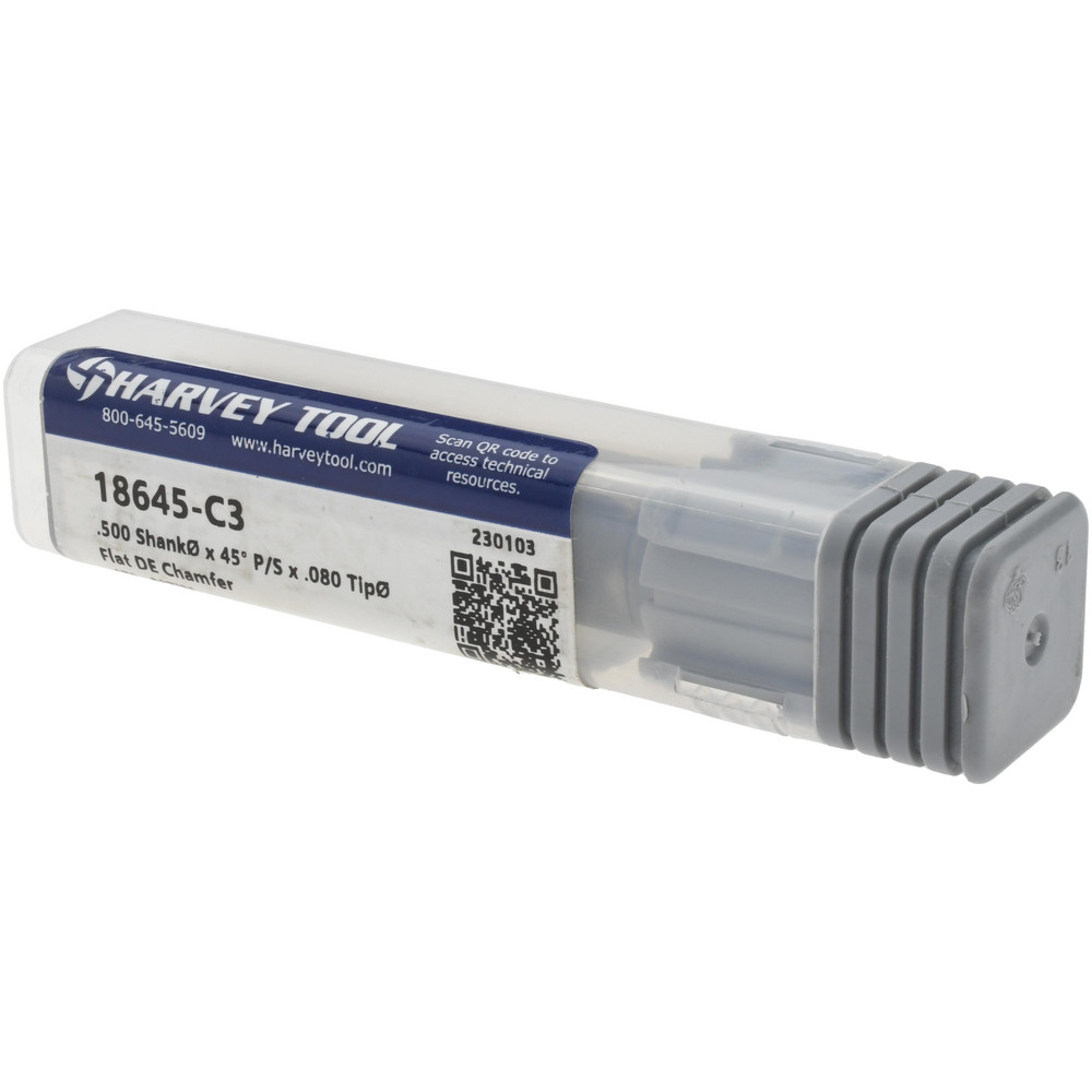Harvey Tool Chamfer Mill: 1/2" Dia, 1/2" Shank Dia, 90 deg, 4 Flute, Solid Carbide, Double End - 18645-C3