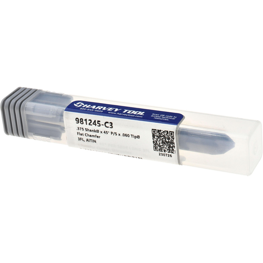 Harvey Tool Chamfer Mill: 3/8" Dia, 3/8" Shank Dia, 90 deg, 3 Flute, Solid Carbide, Single End - 981245-C3