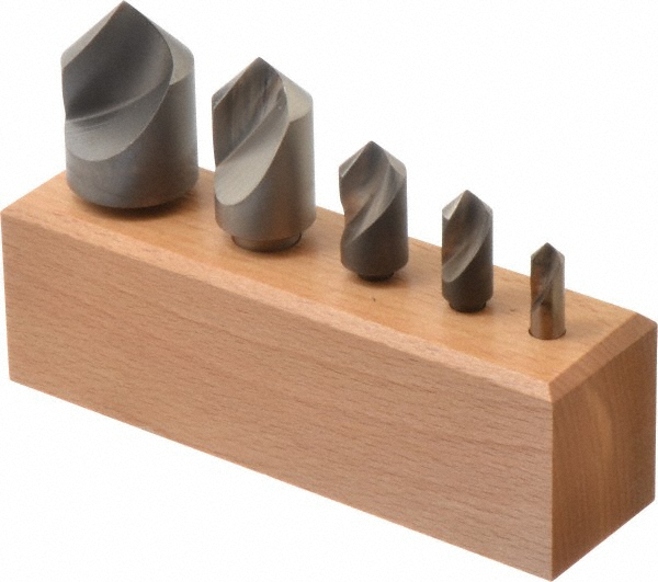 Value Collection Countersink Set: 5 Pc, 1/4 to 1" Head Dia, 1 Flute, 100 deg Included Angle - SC101005S