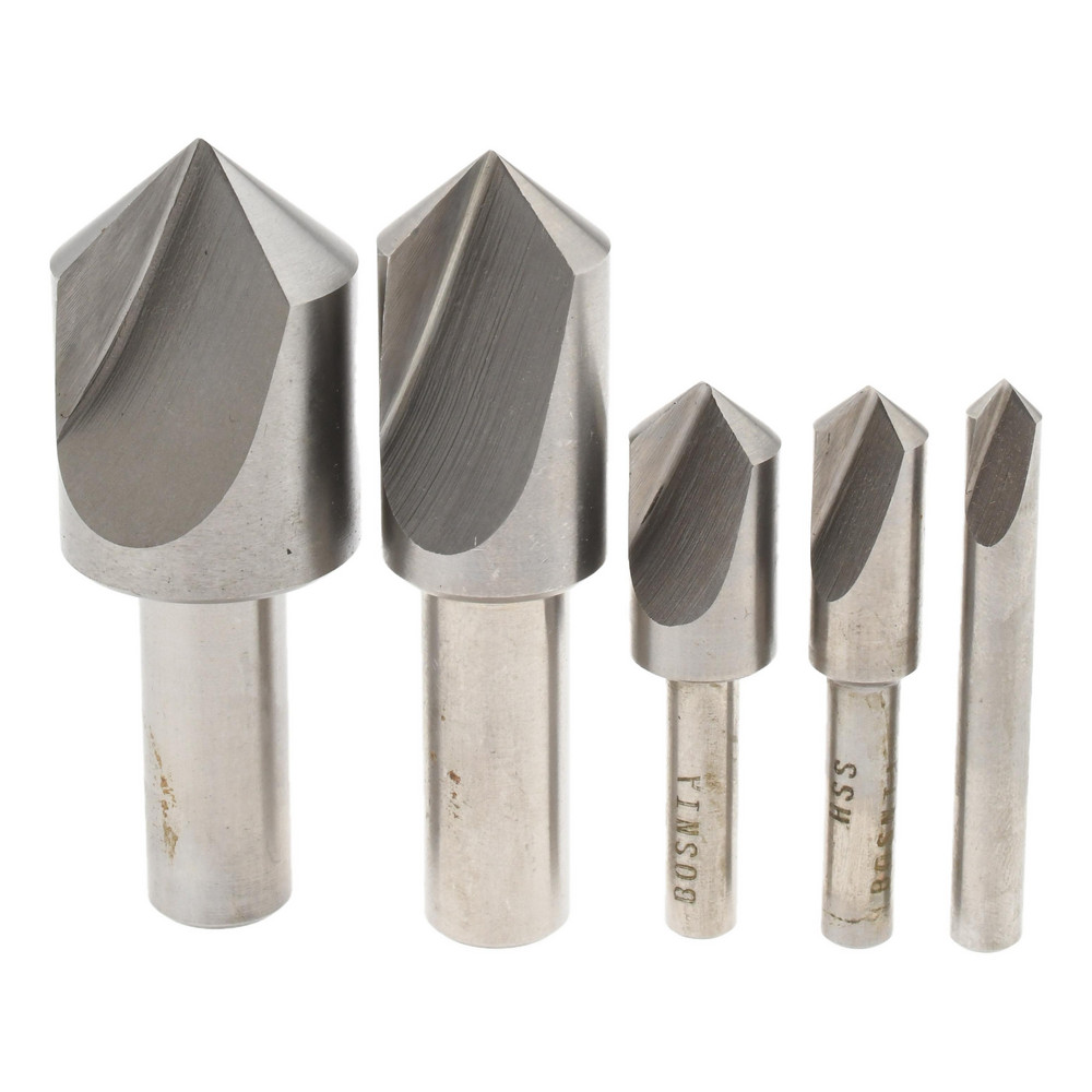 Value Collection Countersink Set: 5 Pc, 1/4 to 1" Head Dia, 1 Flute, 100 deg Included Angle - SC101005S