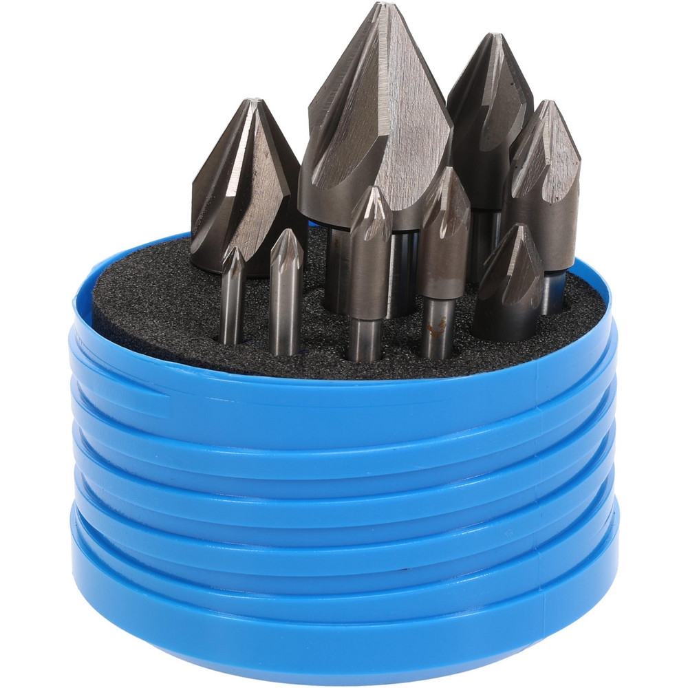 Value Collection Countersink Set: 10 Pc, 3/16 to 1-1/4" Head Dia, 6 Flute, 60 deg Included Angle - SC216010S