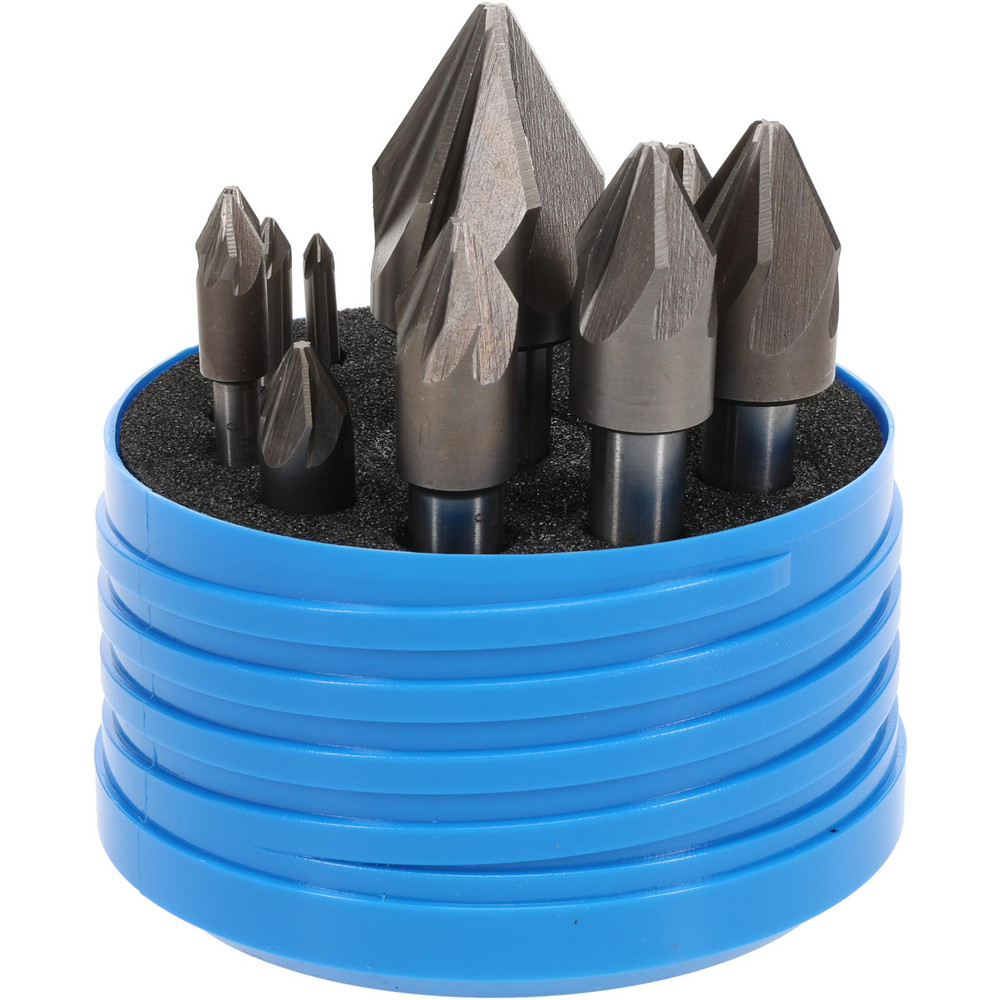 Value Collection Countersink Set: 10 Pc, 3/16 to 1-1/4" Head Dia, 6 Flute, 60 deg Included Angle - SC216010S