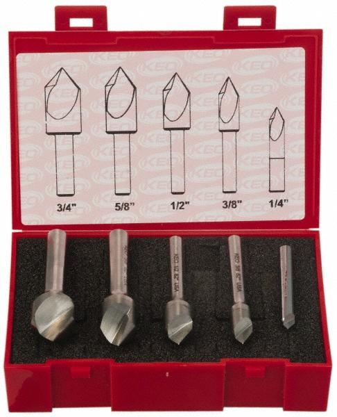 Keo Countersink Set: 5 Pc, 1/4 to 3/4" Head Dia, 1 Flute - 919-000-927