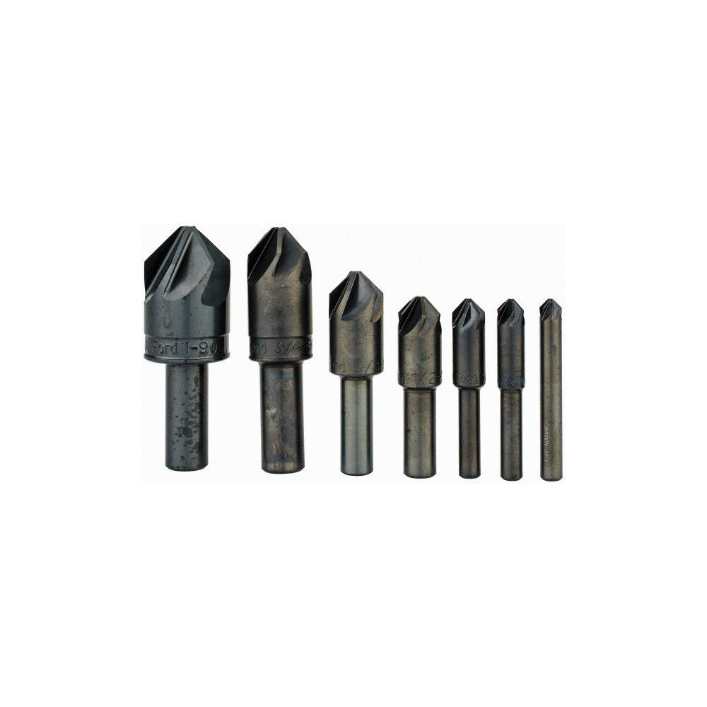 M.A. Ford® Countersink Set: 7 Pc, 1/4 to 1" Head Dia, 6 Flute, 90 deg Included Angle - 79000003