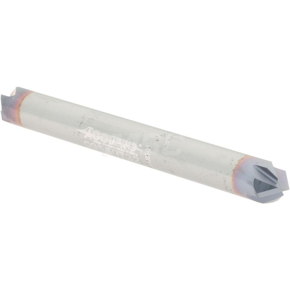 Accupro Chamfer Mill: 1/4" Dia, 1/4" Shank Dia, 90 deg, 4 Flute, Solid Carbide, Double End - 2500005
