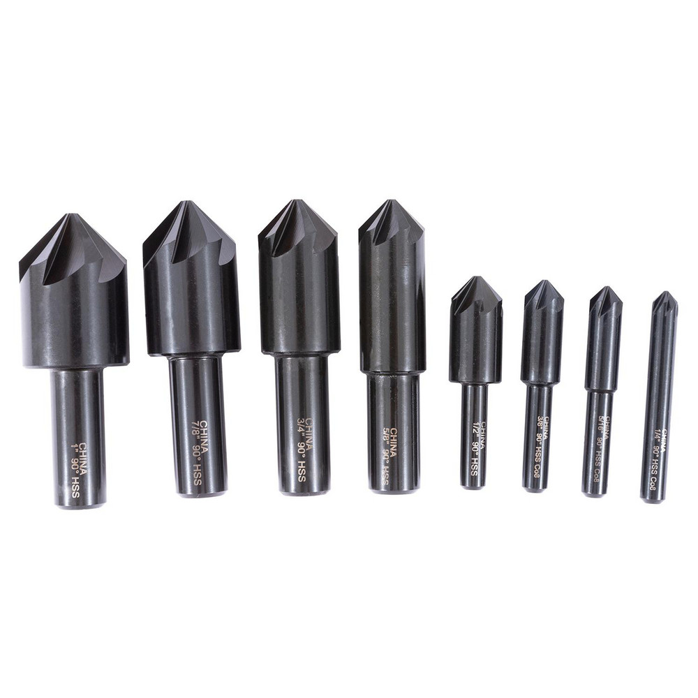 Value Collection Countersink Set: 10 Pc, 1/4 to 1-1/2" Head Dia, 6 Flute, 90 deg Included Angle - SC209010S