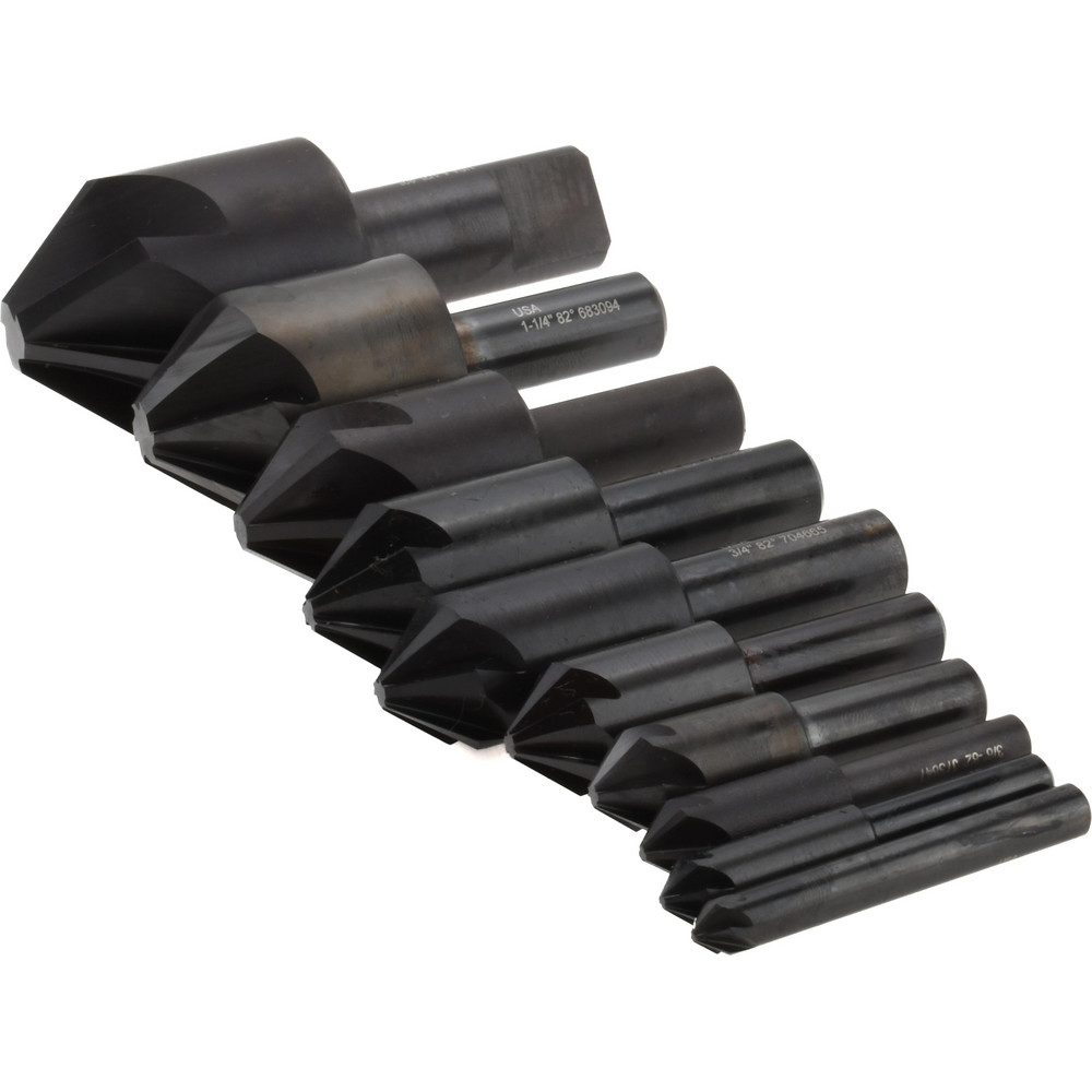 Value Collection Countersink Set: 10 Pc, 1/4 to 1-1/2" Head Dia, 6 Flute, 90 deg Included Angle - SC209010S