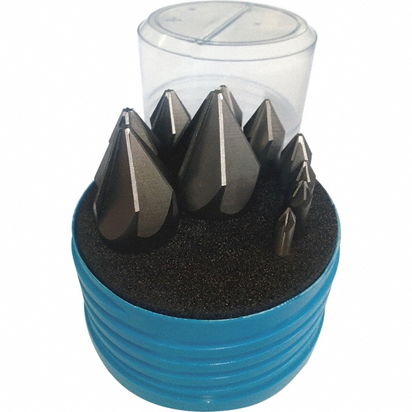 Value Collection Countersink Set: 10 Pc, 1/4 to 1-1/2" Head Dia, 6 Flute, 90 deg Included Angle - SC209010S