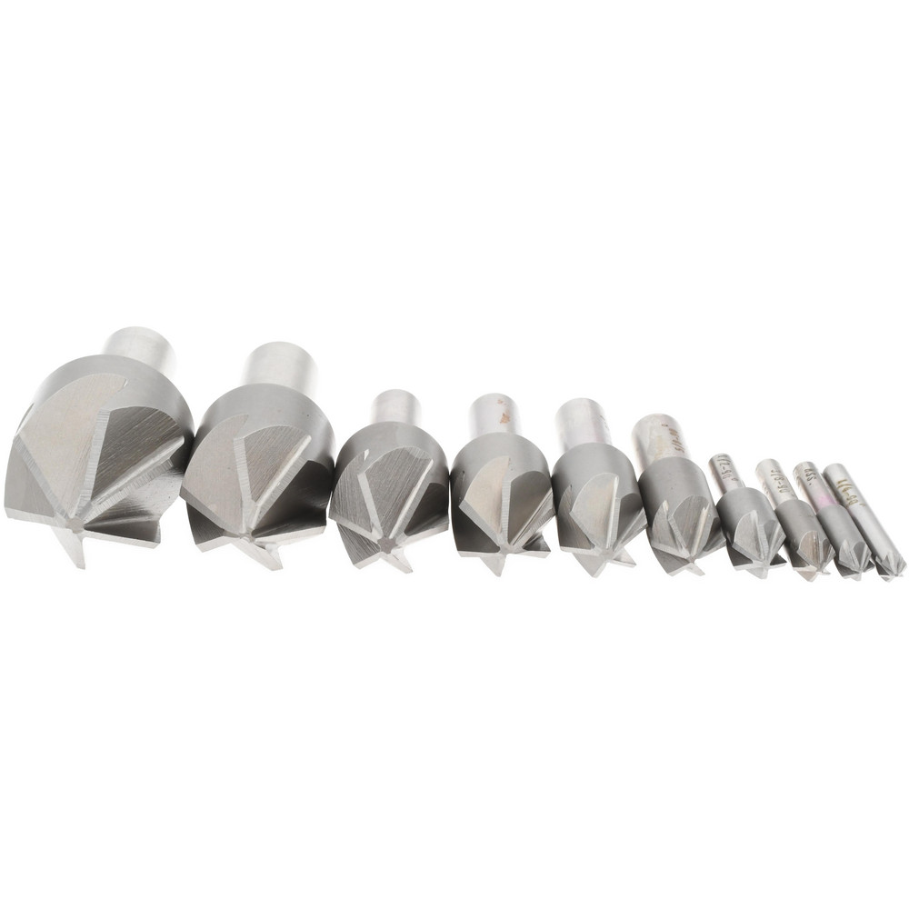 Value Collection Countersink Set: 10 Pc, 1/4 to 1-1/2" Head Dia, 6 Flute, 90 deg Included Angle - SC209010S