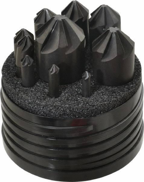 Value Collection Countersink Set: 10 Pc, 1/4 to 1-1/2" Head Dia, 6 Flute, 90 deg Included Angle - SC209010S