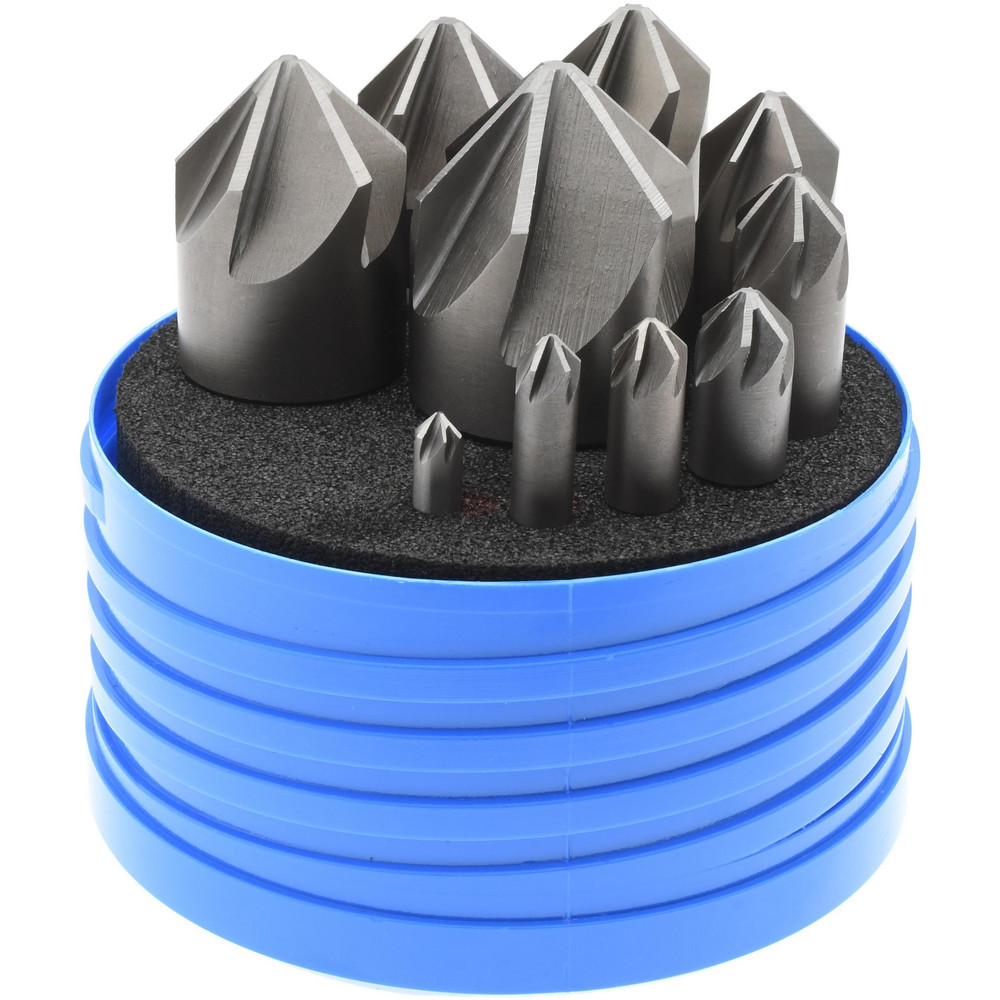 Value Collection Countersink Set: 10 Pc, 1/4 to 1-1/2" Head Dia, 6 Flute, 90 deg Included Angle - SC209010S