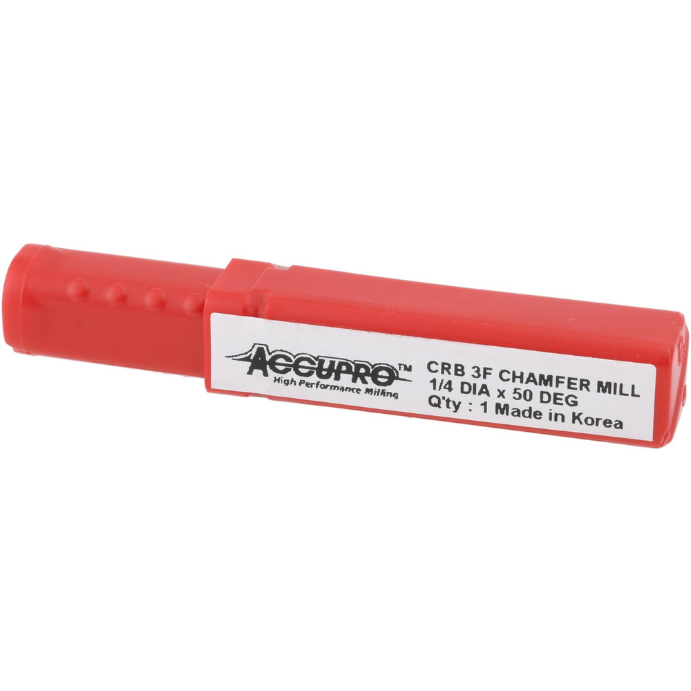 Accupro Chamfer Mill: 1/4" Dia, 1/4" Shank Dia, 100 deg, 3 Flute, Solid Carbide, Single End - E599943866