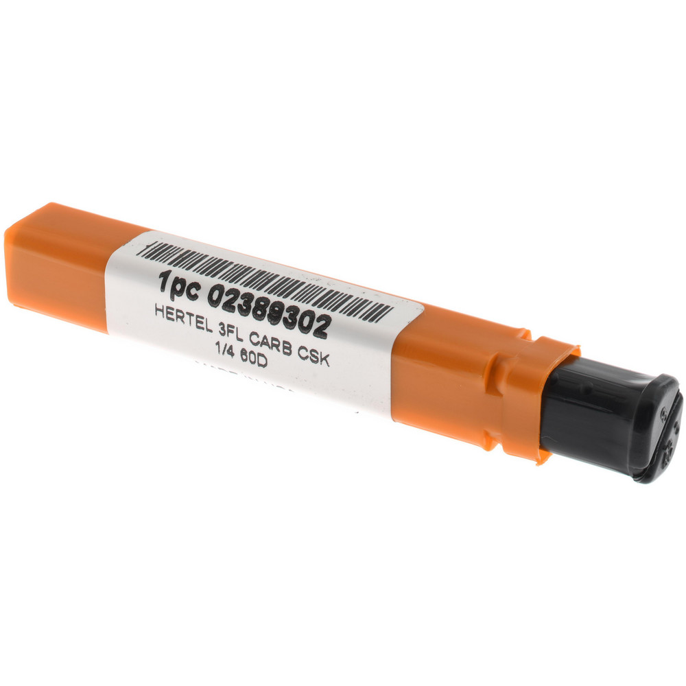 Hertel Countersink: 1/4" Head Dia, 60.00 deg Included Angle, 3 Flute, Solid Carbide, Right Hand Cut - 333-003050