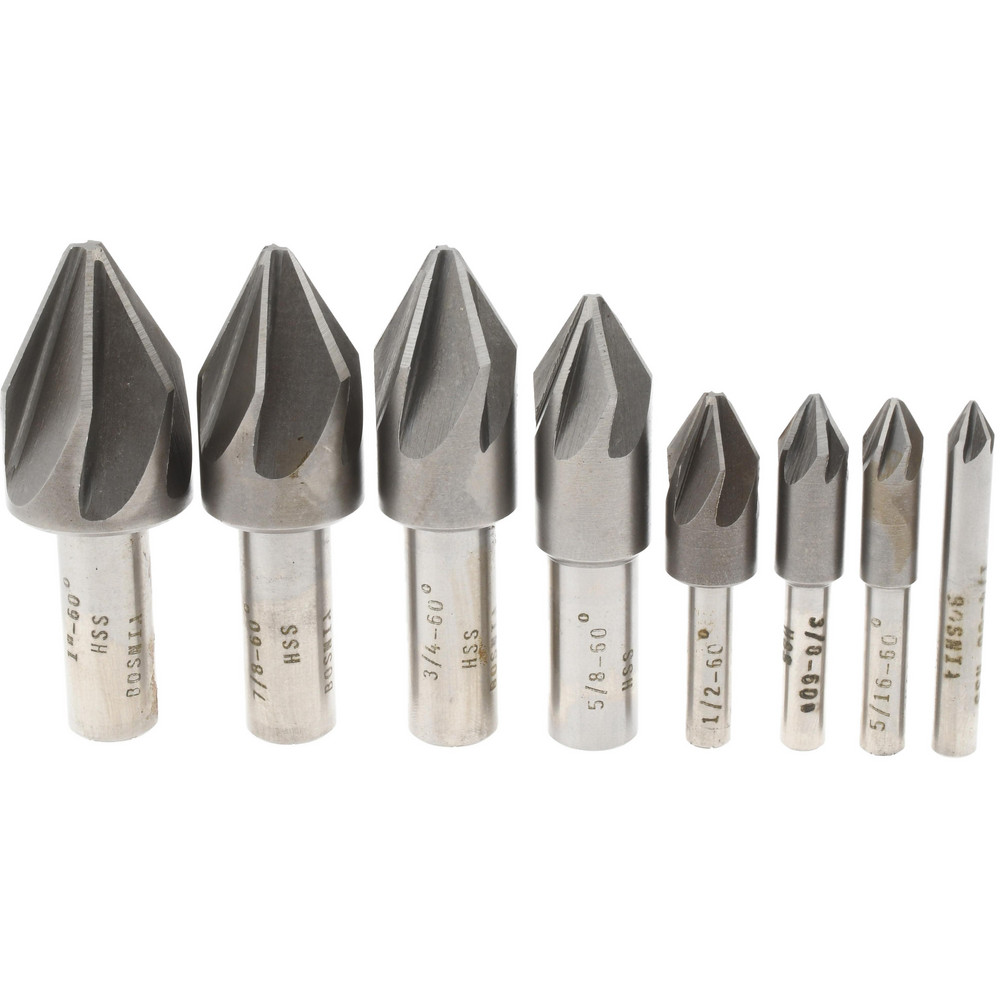 Value Collection Countersink Set: 8 Pc, 1/4 to 1" Head Dia, 6 Flute, 90 deg Included Angle - SC20908S