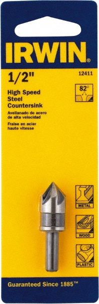 Irwin Countersink: 5/8" Head Dia, 82.00 deg Included Angle, 5 Flute, High-Speed Steel, Right Hand Cut - 12412
