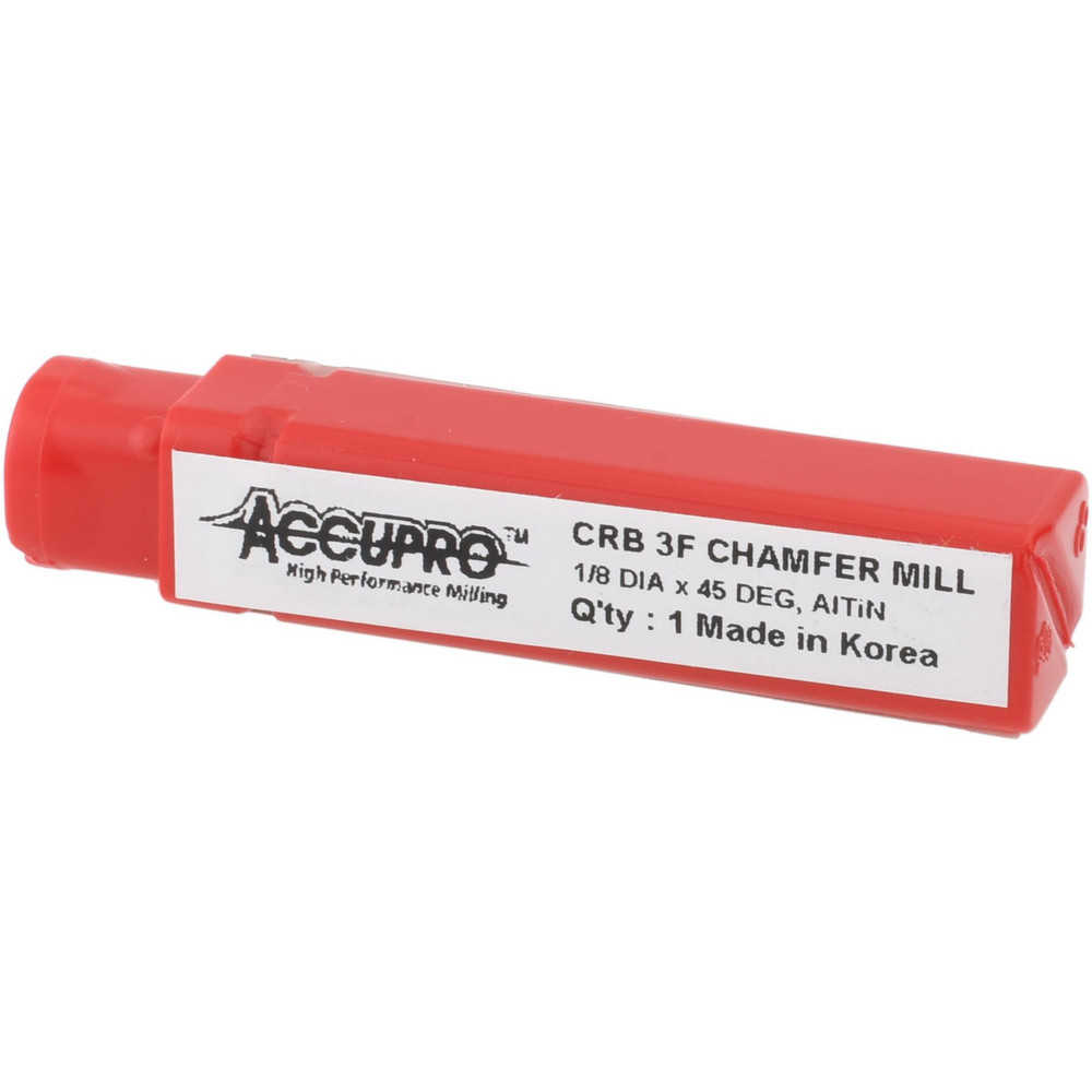 Accupro Chamfer Mill: 1/8" Dia, 1/8" Shank Dia, 90 deg, 3 Flute, Solid Carbide, Single End - EM99943838