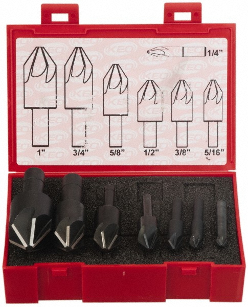 Keo Countersink Set: 5 Pc, 1/4 to 1" Head Dia, 1 Flute - 919-000-044