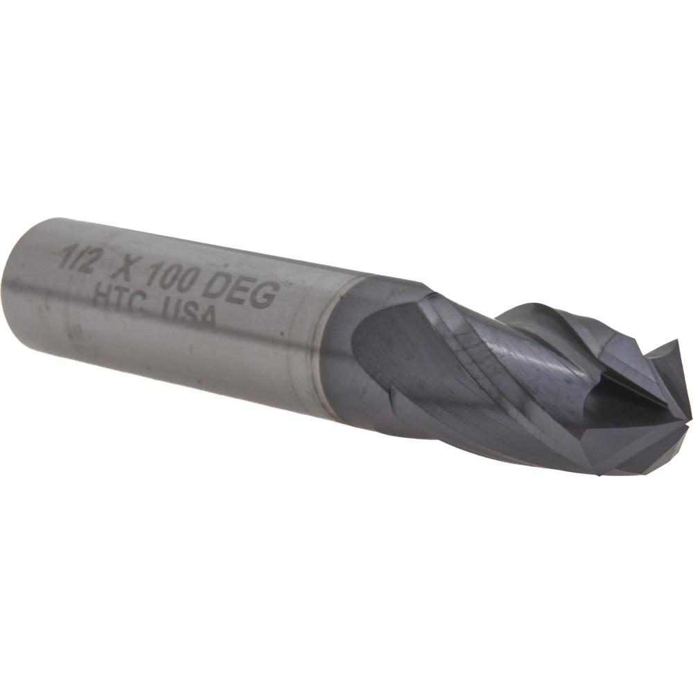 Harvey Tool Chamfer Mill: 1/4" Dia, 1/4" Shank Dia, 100 deg, 2 Flute, Solid Carbide, Double End - 977650