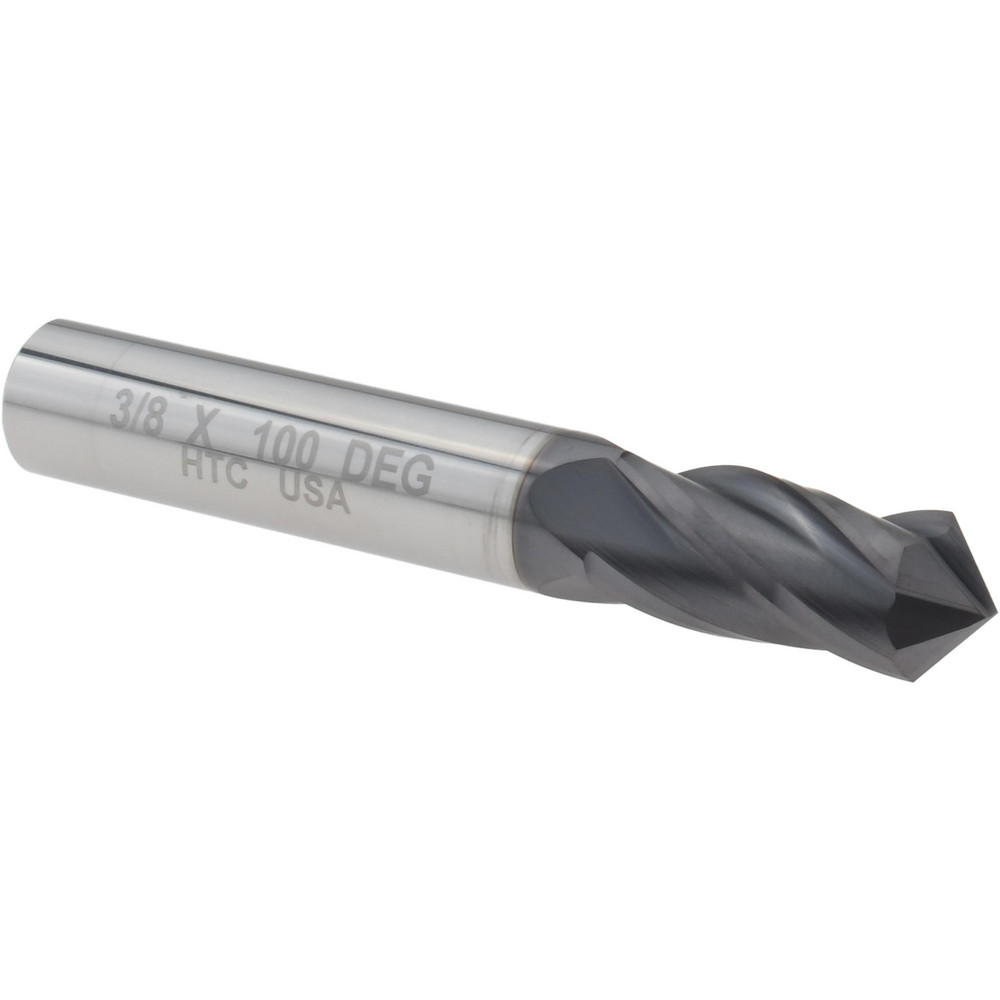 Harvey Tool Chamfer Mill: 1/4" Dia, 1/4" Shank Dia, 100 deg, 2 Flute, Solid Carbide, Double End - 977650