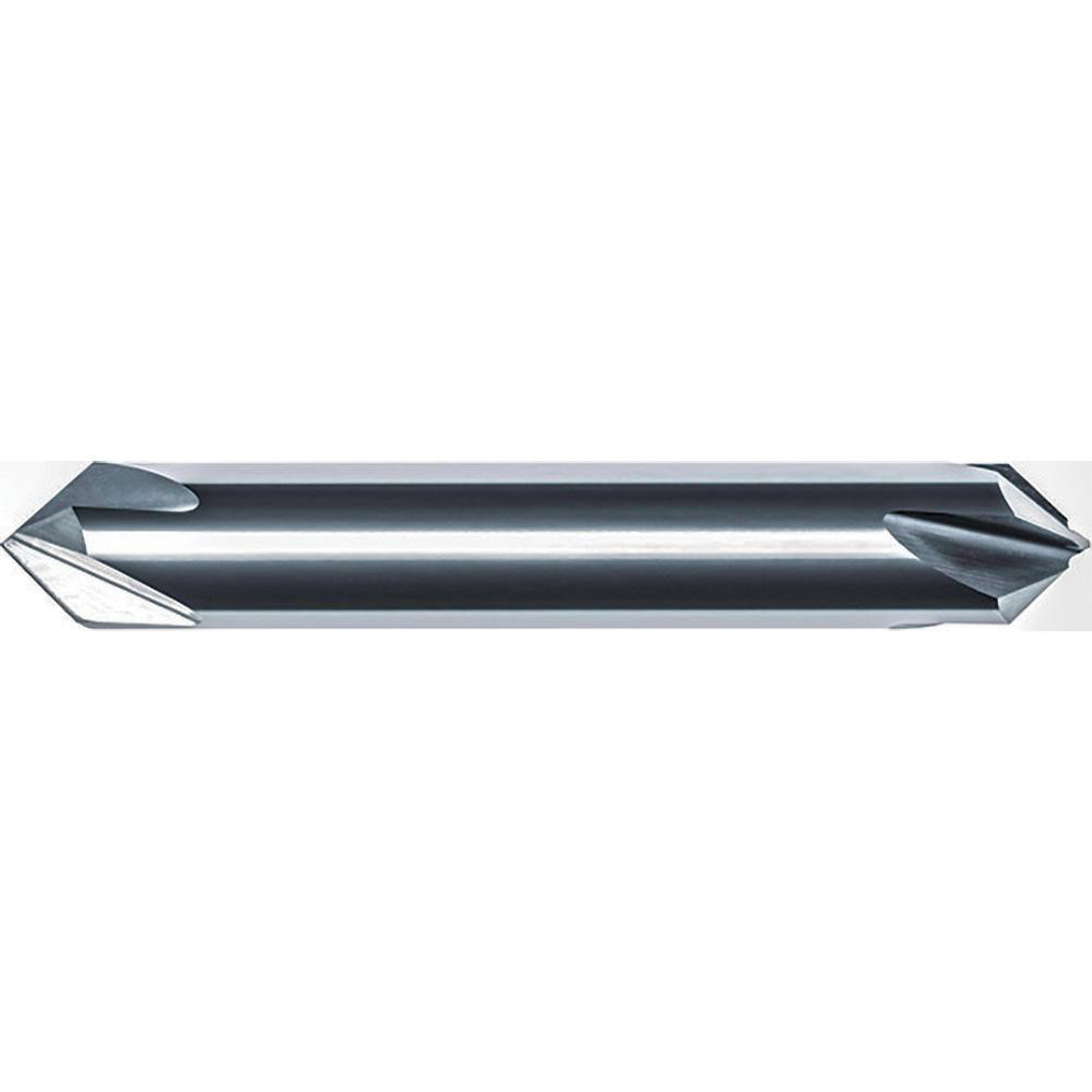 Harvey Tool Chamfer Mill: 1/4" Dia, 1/4" Shank Dia, 100 deg, 2 Flute, Solid Carbide, Double End - 977650