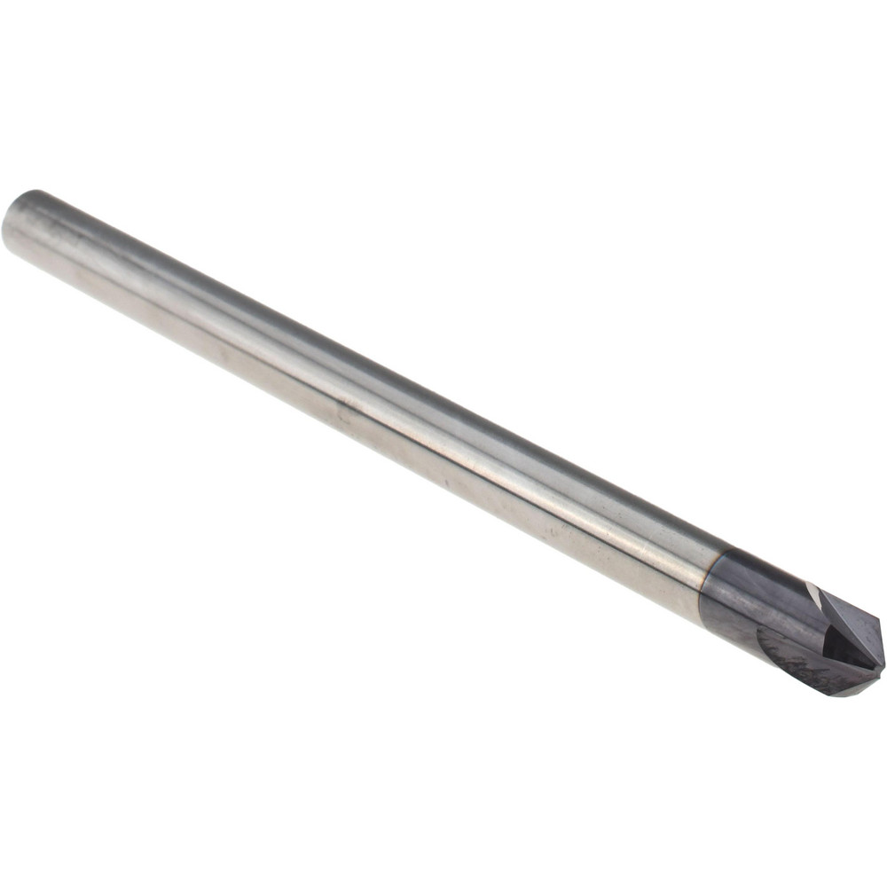 Harvey Tool Chamfer Mill: 1/4" Dia, 1/4" Shank Dia, 90 deg, 3 Flute, Solid Carbide, Single End - 48545-C3