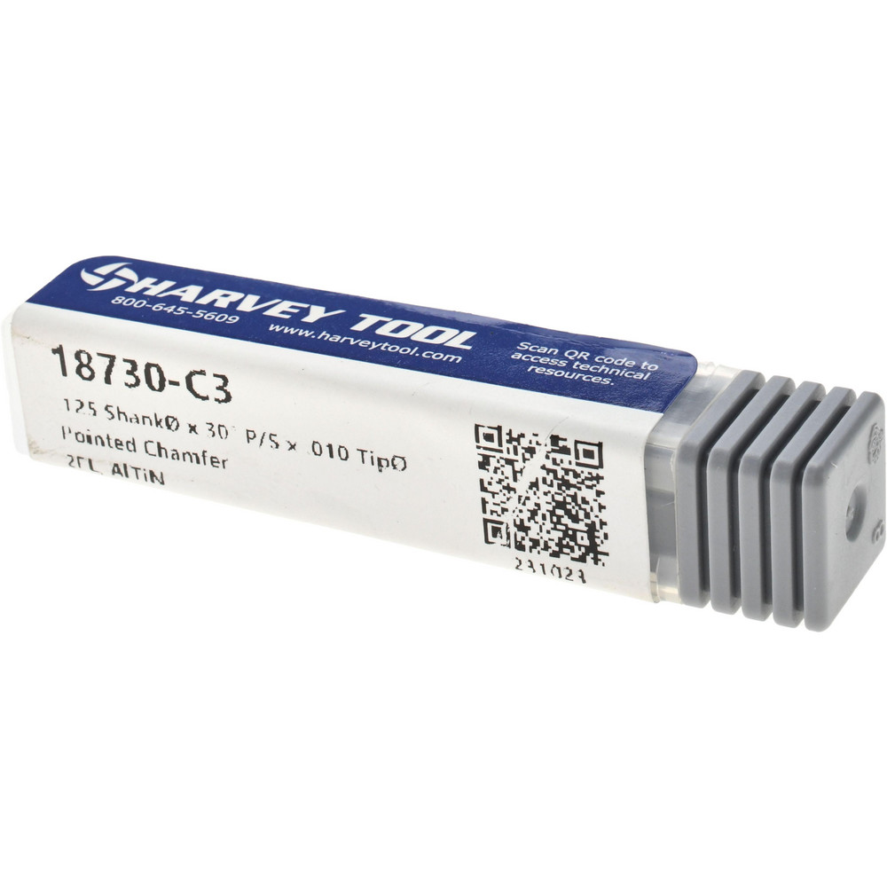 Harvey Tool Chamfer Mill: 1/8" Dia, 1/8" Shank Dia, 60 deg, 2 Flute, Solid Carbide, Single End - 18730-C3