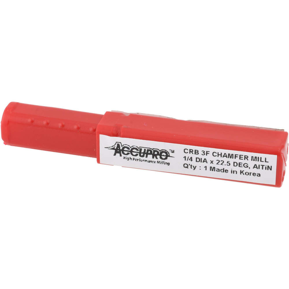 Accupro Chamfer Mill: 1/4" Dia, 1/4" Shank Dia, 45 deg, 3 Flute, Solid Carbide, Single End - EM99943865