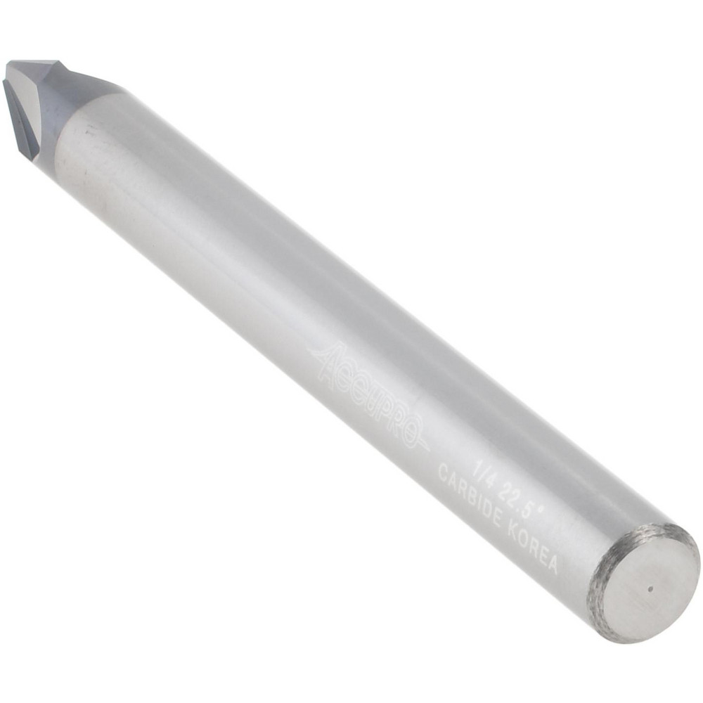 Accupro Chamfer Mill: 1/4" Dia, 1/4" Shank Dia, 45 deg, 3 Flute, Solid Carbide, Single End - EM99943865