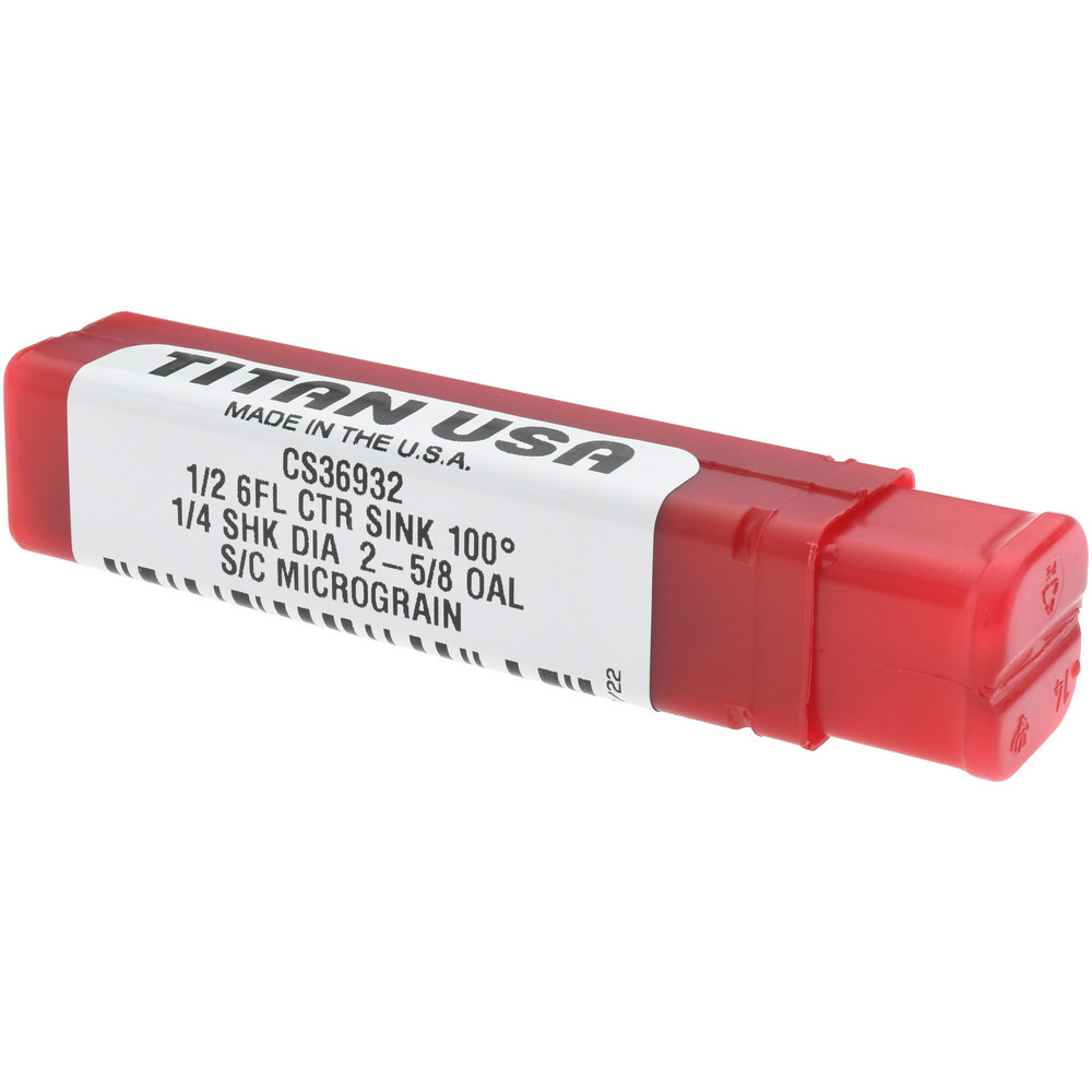 Titan USA Countersink: 1/2" Head Dia, 100.00 deg Included Angle, 6 Flute, Solid Carbide, Right Hand Cut - CS36932