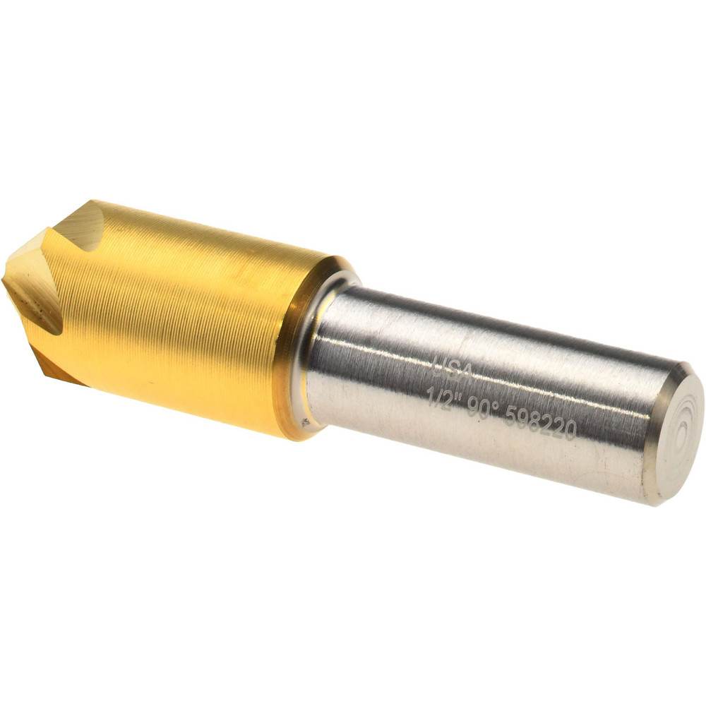 Melin Tool Countersink: 1/2" Head Dia, 90.00 deg Included Angle, 6 Flute, Cobalt Steel, Right Hand Cut - 18214