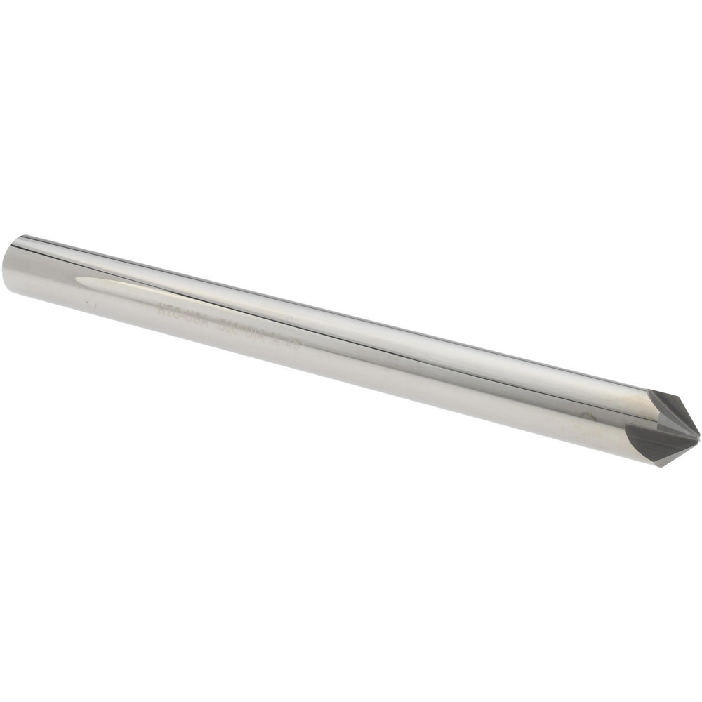Accupro Chamfer Mill: 1/2" Dia, 1/2" Shank Dia, 90 deg, 4 Flute, Solid Carbide, Single End - E599943853