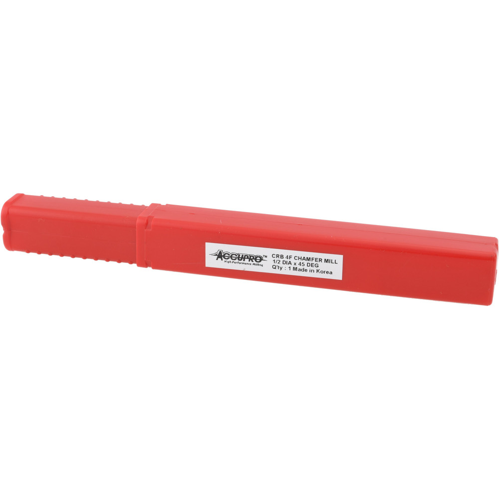 Accupro Chamfer Mill: 1/2" Dia, 1/2" Shank Dia, 90 deg, 4 Flute, Solid Carbide, Single End - E599943853