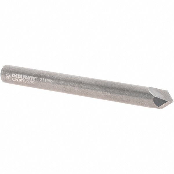 Made in USA Chamfer Mill: 1/4" Dia, 1/4" Shank Dia, 90 deg, 2 Flute, Solid Carbide, Single End - 34756-00-D