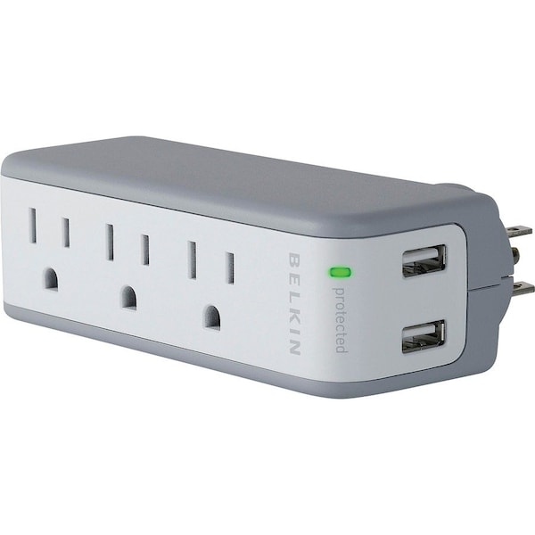 Belkin Mini Surge/USB Charger, 3 AC Outlets, 2 USB Outlets, White - BLKBZ103050TVL
