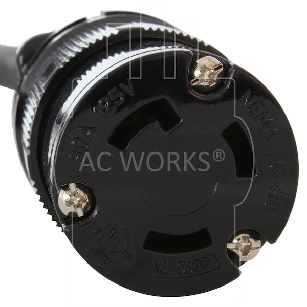 Ac Works SOOW Extension Cord, 10 AWG, Indoor/Outdoor, 10/3, 1 Outlets, Black, Rubber, Nylon, TT-30P, 50 ft - TT30L530-010