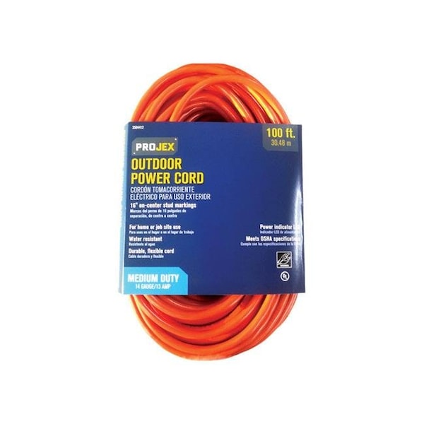 Projex SJTW Extension Cord, 14 AWG, Indoor/Outdoor, 14/3, 1 Outlets, PVC, 100 ft - 3504412