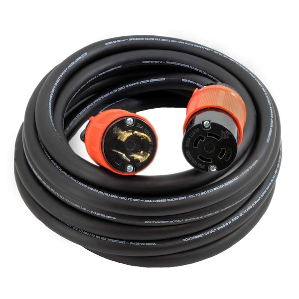 Ac Works SOOW; Cold Weather Extension Cord, 10 AWG, Indoor/Outdoor, 10/4, 1 Outlets, Black, Rubber, Nylon - L1430PR-100