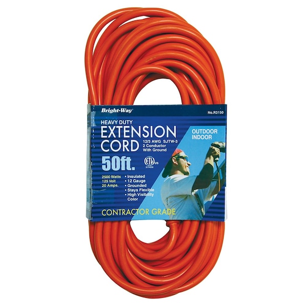 Jones Stephens Extension Cord, 12 AWG, 12/3, Orange, 18.20 in - E25006