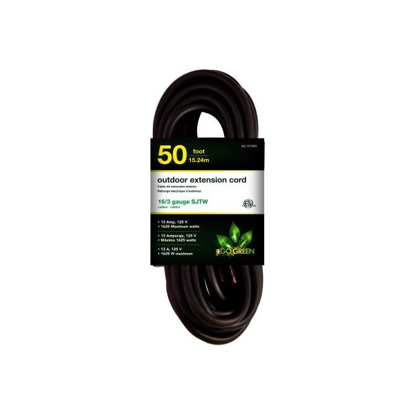 Gogreen Extension Cord, 16 AWG, Outdoor, 16/3, 50 ft - GG-13750BK