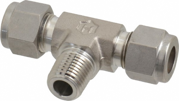 Ham-Let Compression Tube Male Branch Tee: 1/4" Tube OD, Compression x Compression x MNPT - 3002356